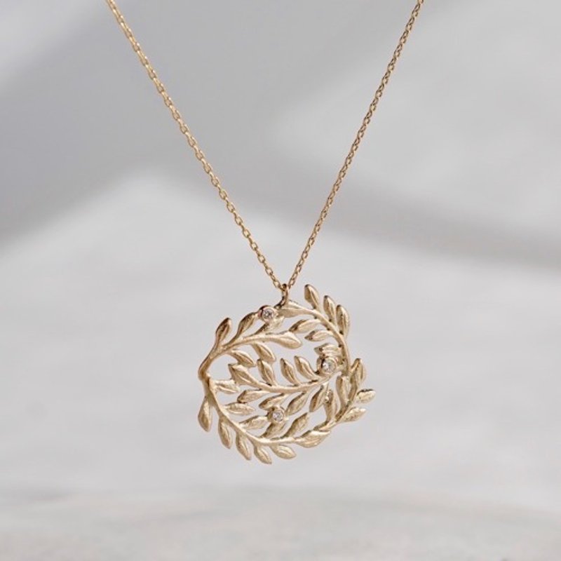 Foliage circle diamond necklace 　P091K10 - 項鍊 - 其他金屬 金色