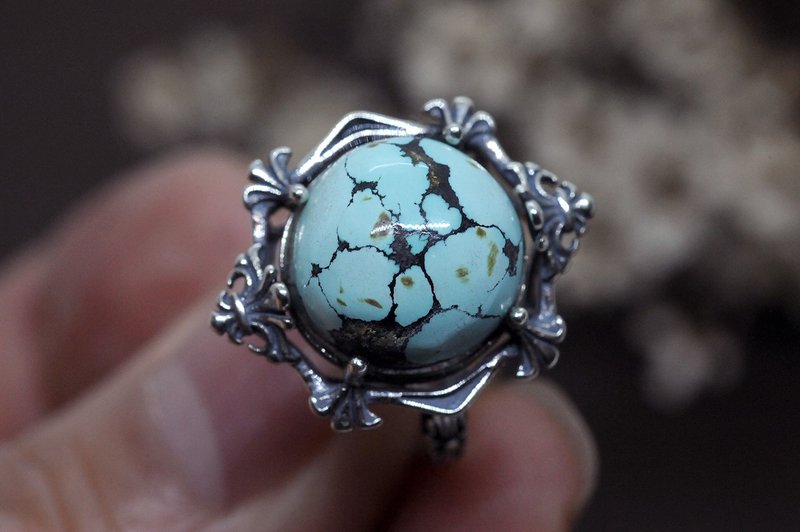 Turquoise ring ore/crystal/spiritual practice/lucky/lucky/break evil/protect against villains - แหวนทั่วไป - เครื่องประดับพลอย 