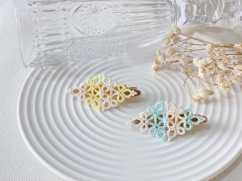 Qiuyue playful light retro handmade lace hair clip - เครื่องประดับผม - ผ้าฝ้าย/ผ้าลินิน สีน้ำเงิน