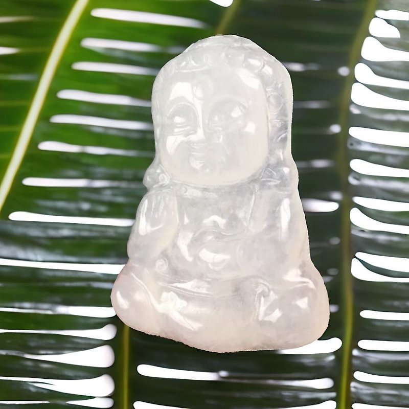 Ice Emerald Carved Baby Buddha | Natural Burmese Jade Jade A Goods | - พวงกุญแจ - หยก สีใส