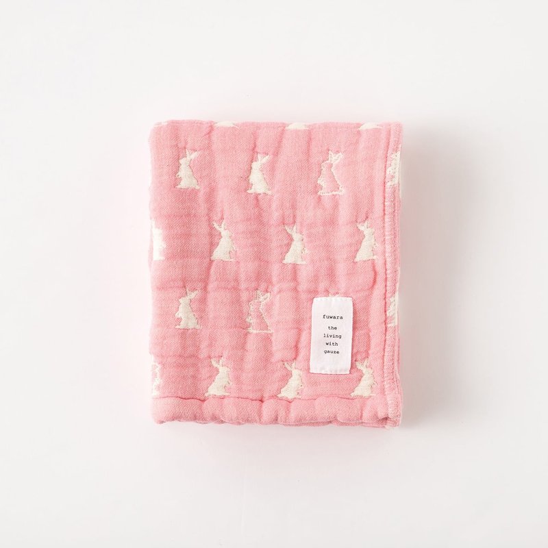 【日本fuwara六重紗毛巾】粉色兔子毛巾 - 毛巾/浴巾 - 棉．麻 粉紅色