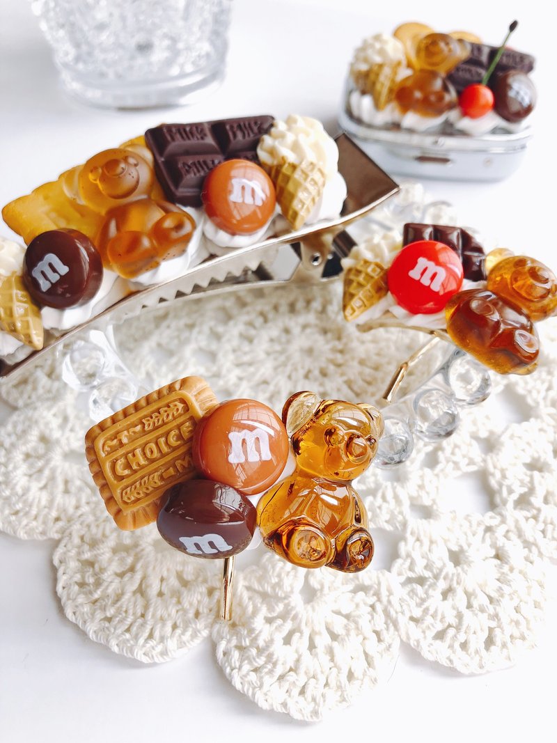 お菓子のポニーフック chocolate フェイクスイーツ スイーツデコ - 髮夾/髮圈 - 黏土 金色