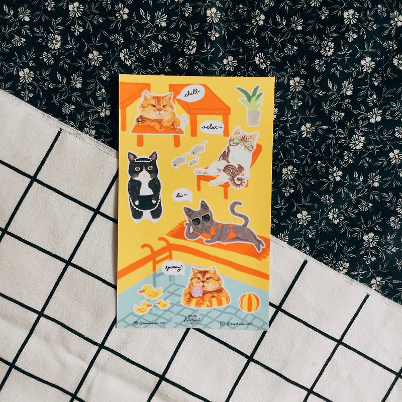 CAT sticker (swimming pool) - Stickers - Paper Multicolor