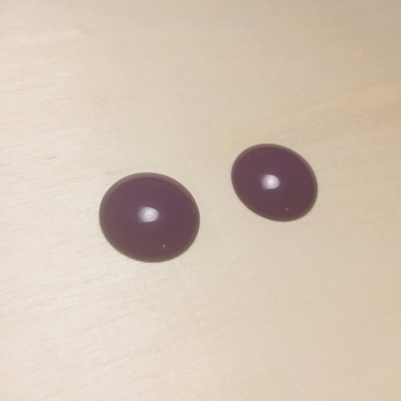 復古紫扁圓耳環耳夾 - 耳環/耳夾 - 樹脂 紫色