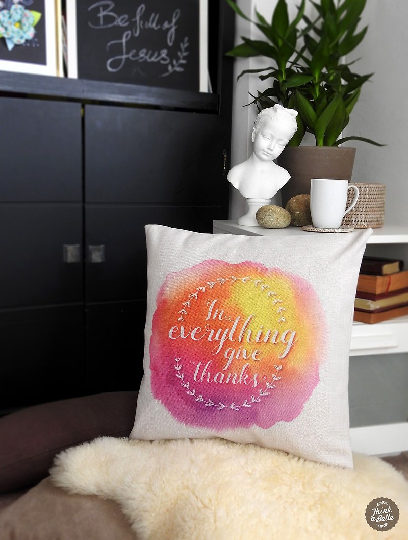 In everything give thanks 45*45cm Cover - Pillows & Cushions - Cotton & Hemp Multicolor