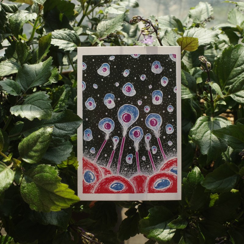 吹泡泡的怪獸 原創馬克筆手繪插畫 明信片 148×100mm 1張 - 卡片/明信片 - 紙 多色