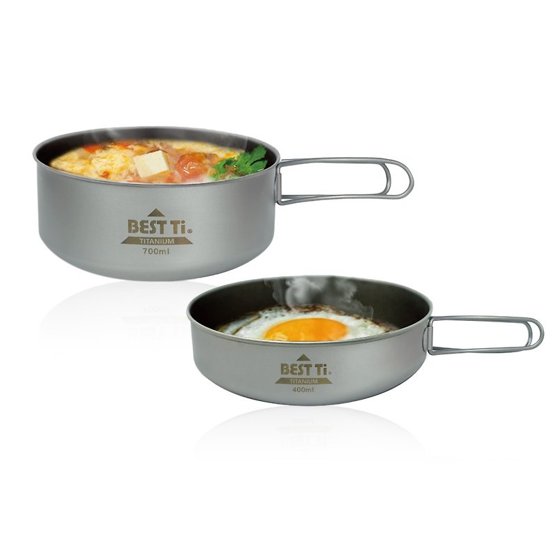 Pure titanium personal double pot group two into the group pan soup pot mountaineering camping camping supplies with mesh bag - ชุดเดินป่า - เครื่องประดับ สีเงิน