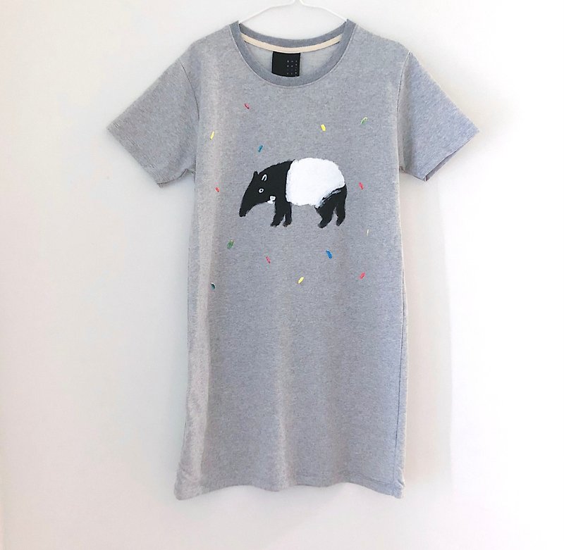 Tapir : Crop top / One piece T-shirt Dress - 女 T 恤 - 棉．麻 灰色