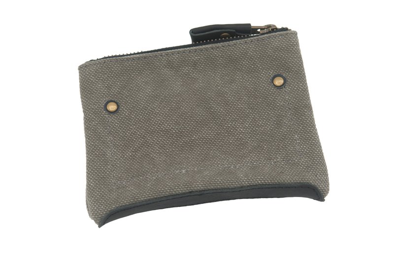 Leather base canvas case Small Gray - 零錢包/小錢包 - 其他材質 灰色