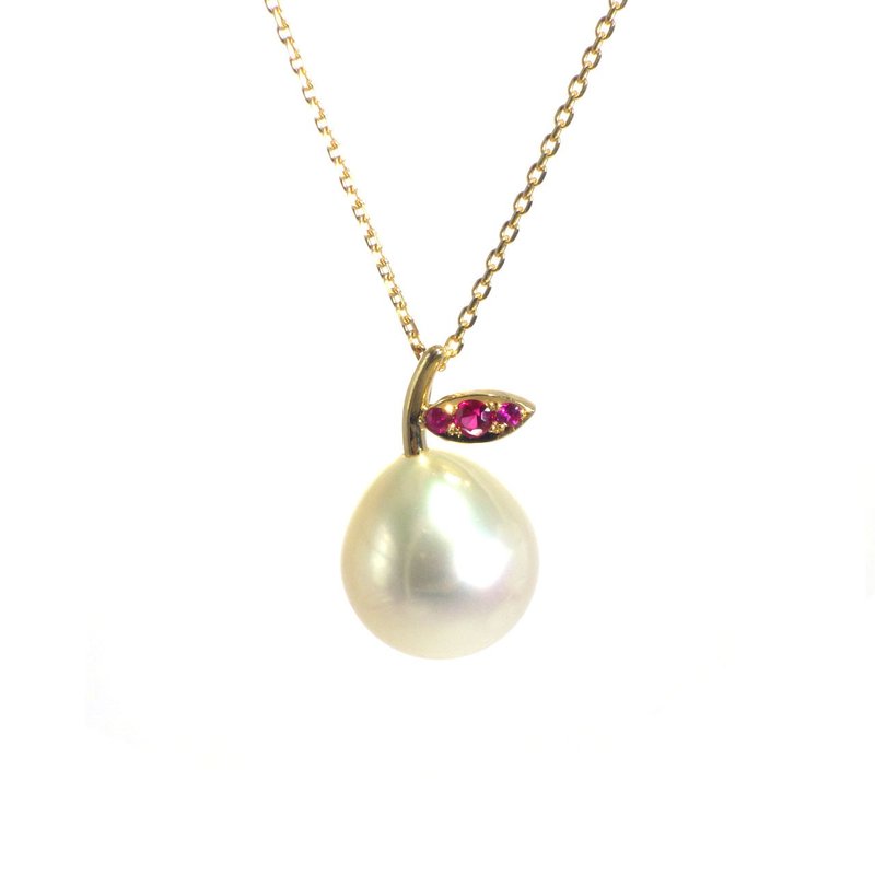 Fruit pendant South Sea Baroque pearl Ruby 18K yellow gold - Necklaces - Pearl 