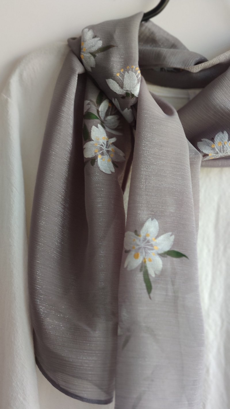 chiffon scarf painted with cherry blossoms - Scarves - Other Man-Made Fibers 