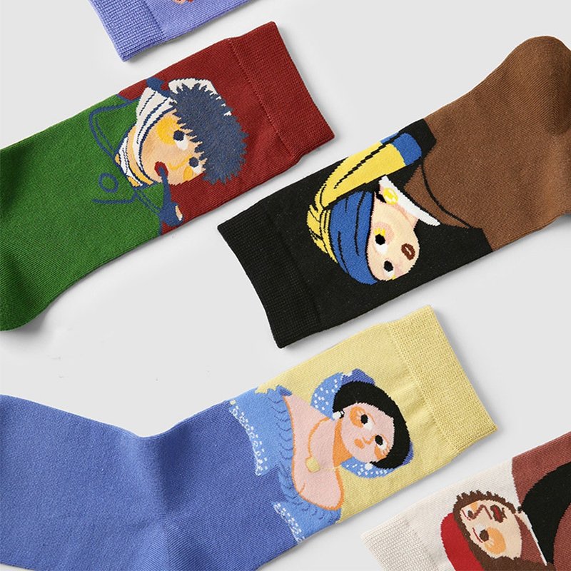 油絵風女性靴下レトロ芸術名画キャラクター中筒靴下5足ギフトボックス靴下 - 靴下・ソックス - コットン・麻 