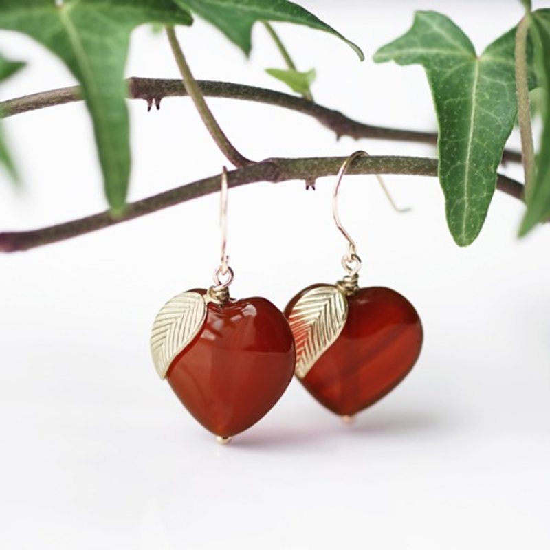 14KGF Eve's apple/red agate earrings Eve's apple - Earrings & Clip-ons - Gemstone Red