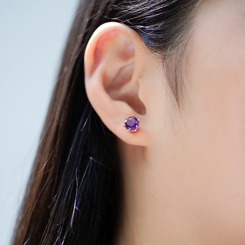 Soul Jewelry 皇冠紫水晶18K耳釘/拜占庭風格/紫水晶耳環