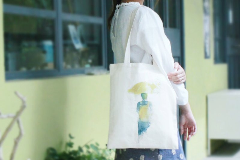Alice Hobbey send optional postcard yellow umbrella series hand-painted watercolor canvas bag Tote Bag - Messenger Bags & Sling Bags - Other Materials Multicolor