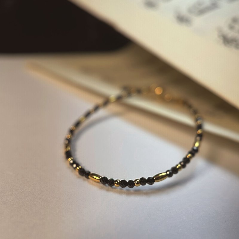 黑尖晶316醫療鋼手鍊/不鏽鋼手鍊 寶石手鍊 14K金色 可戴洗澡 - 手鍊/手環 - 半寶石 黑色