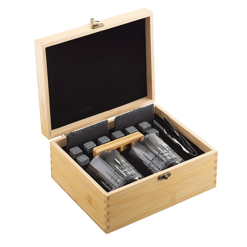 Galway, Ireland Black Basalt Ice Stone 8-piece Bamboo Box Gift Box Set (comes with 5 types of optional glasses and 2 pieces) - แก้วไวน์ - หิน สีดำ