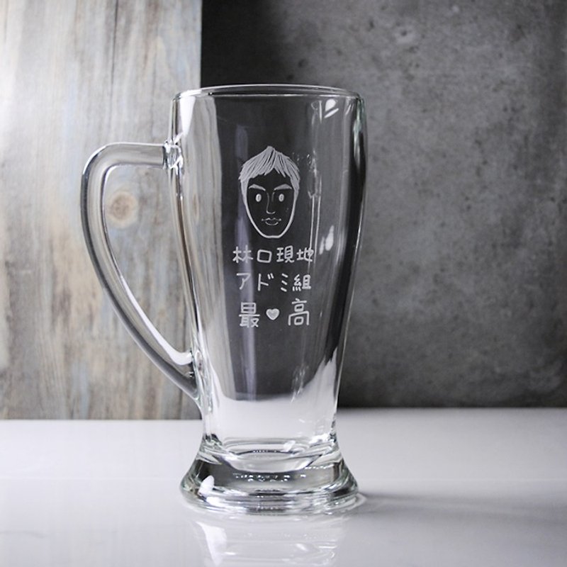 650cc Japanese friends gave gifts [Q] Portrait of the Japanese version of Italian beer mug large capacity Cheers! Name Customized - ภาพวาดบุคคล - แก้ว สีเทา