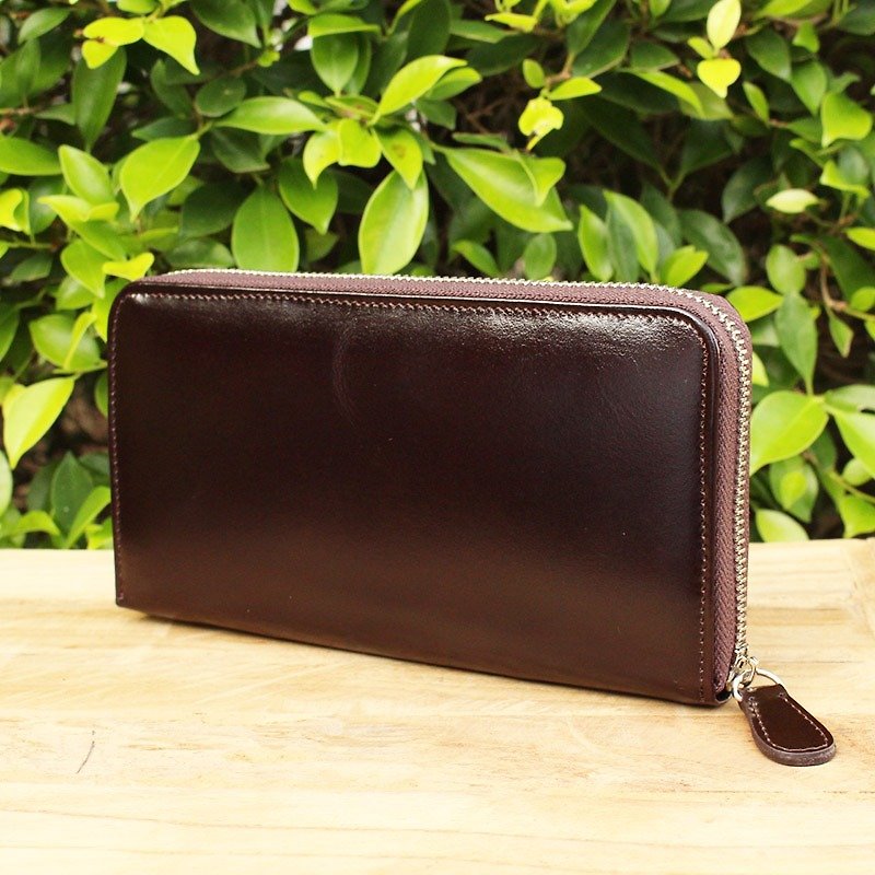 Leather Wallet - Zip Around Basic - Dark Brown (Genuine Cow Leather)  - 長短皮夾/錢包 - 真皮 