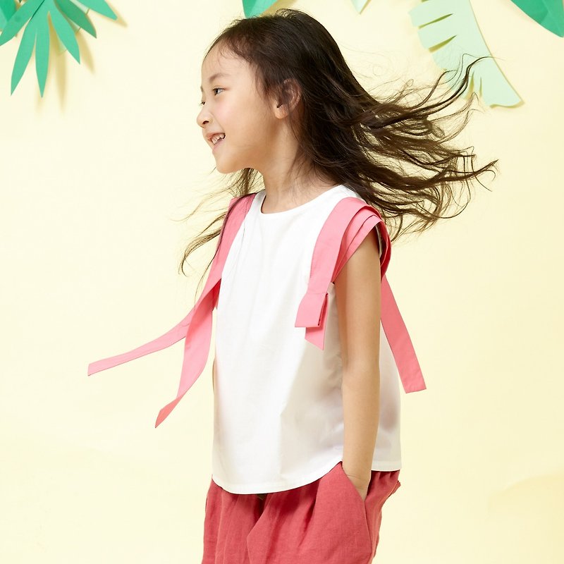 Ángeles-color matching ribbon shape sleeveless top (white/yellow) - เสื้อกั๊กผู้หญิง - ผ้าฝ้าย/ผ้าลินิน 