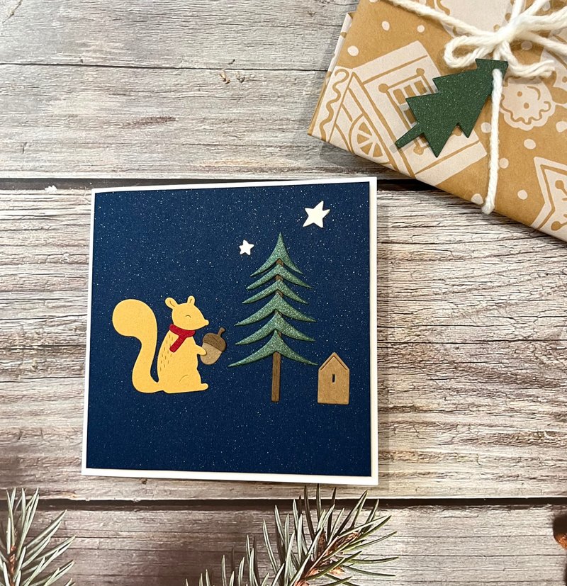 [DIY handmade] Forest squirrel Christmas card/material package with gift packaging - งานไม้/ไม้ไผ่/ตัดกระดาษ - กระดาษ 