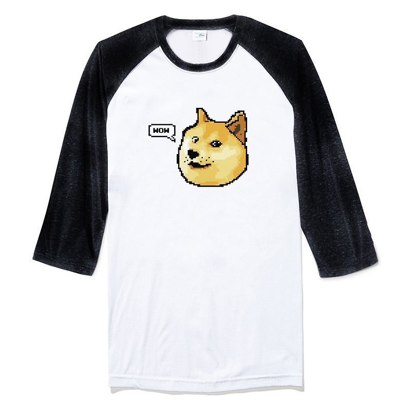 Shibe Doge WOW 七分袖T恤 白黑色 中性版 柴犬日文動物狗貓街頭文青 - 男 T 恤 - 棉．麻 白色