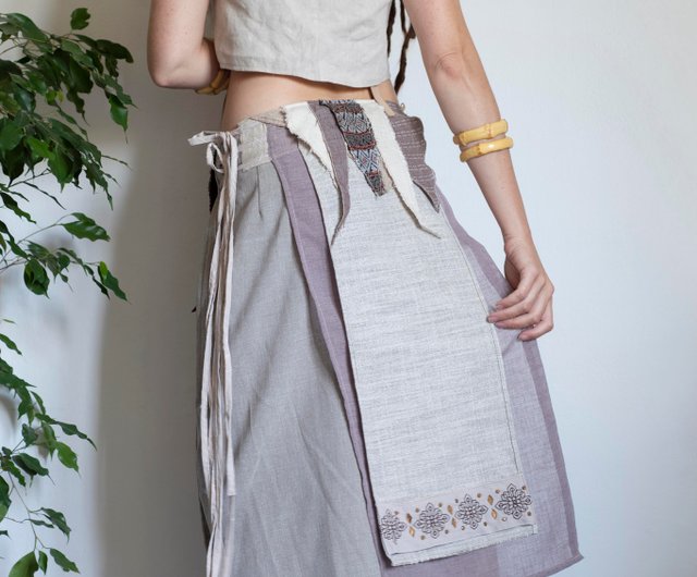 Long grey split skirt tie skirt tribal style festival costume Shop SARINAS Skirts Pinkoi