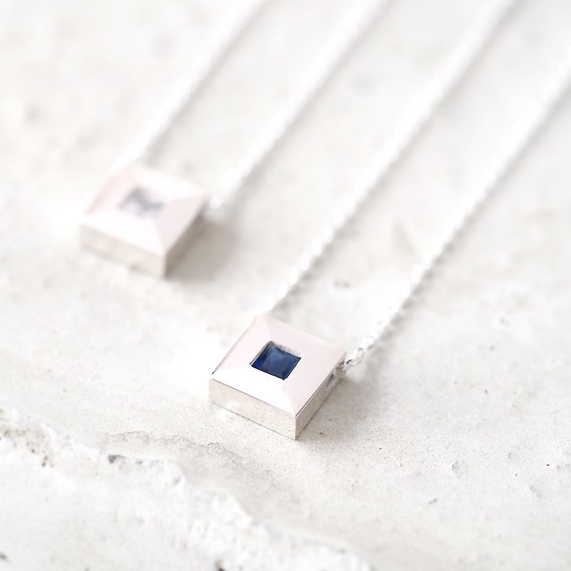 Tile Stone Necklace 925 Sterling Silver September Birthstone - 項鍊 - 其他金屬 藍色