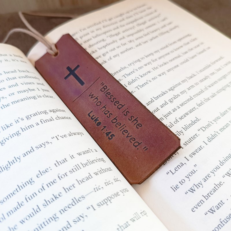 Personalized Custom Bible Verse Leather Bookmark with free backside text - 書籤 - 真皮 咖啡色