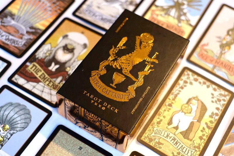 Black and Gold Cat Tarot Cards 78 Cards - การ์ด/โปสการ์ด - กระดาษ สีดำ