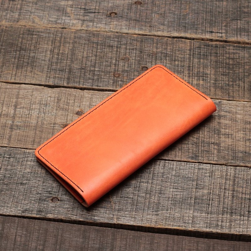 Minimal autumn maple red hand dyed yak leather handmade simple clip / multi-purpose clip - Wallets - Genuine Leather Red