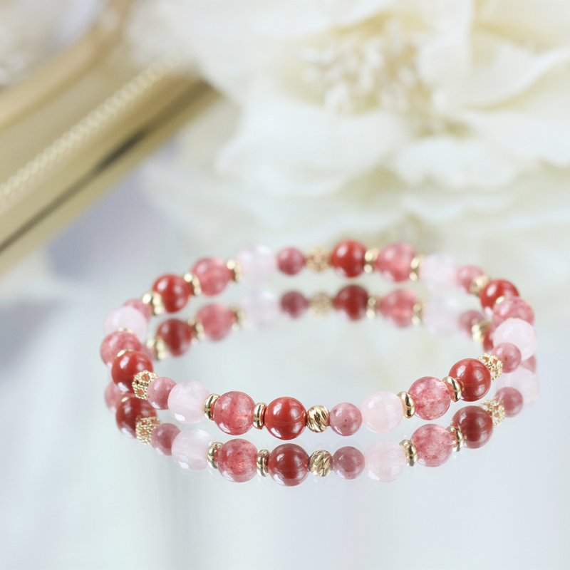 Purple Gold Cinnabar Powder Crystal Strawberry Crystal Love Happiness Good Relationship Avoid Evil Tai Sui Crystal Bracelet Gift - สร้อยข้อมือ - คริสตัล สีแดง