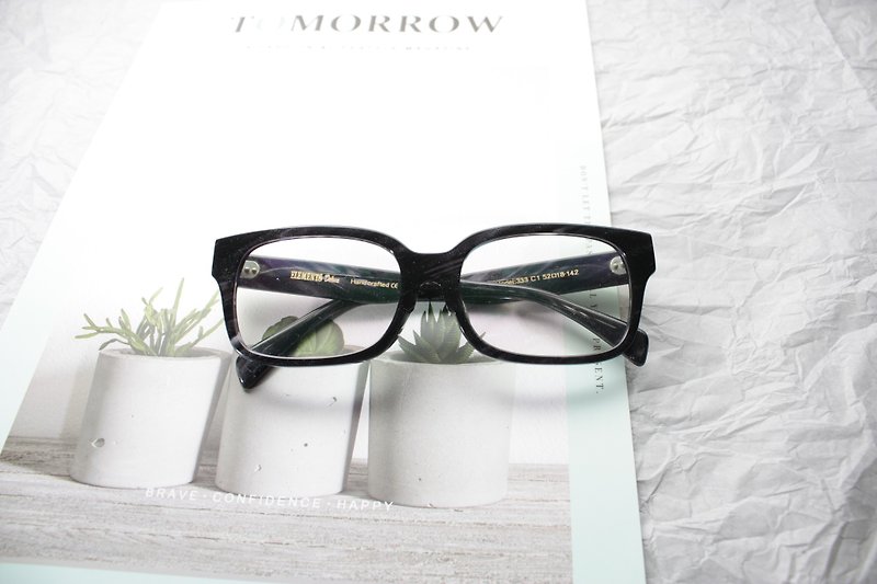 333-C1 Charcoal Gray Square Rectangle eyeglasses frame eyewear Handmade in Japan - Glasses & Frames - Other Materials Gray