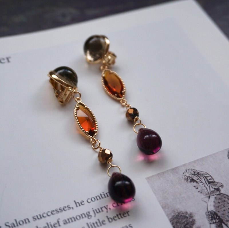 Downton Abbey Vintage Elegant Style Handmade Glaze Ear Clip Pierce - Earrings & Clip-ons - Colored Glass 