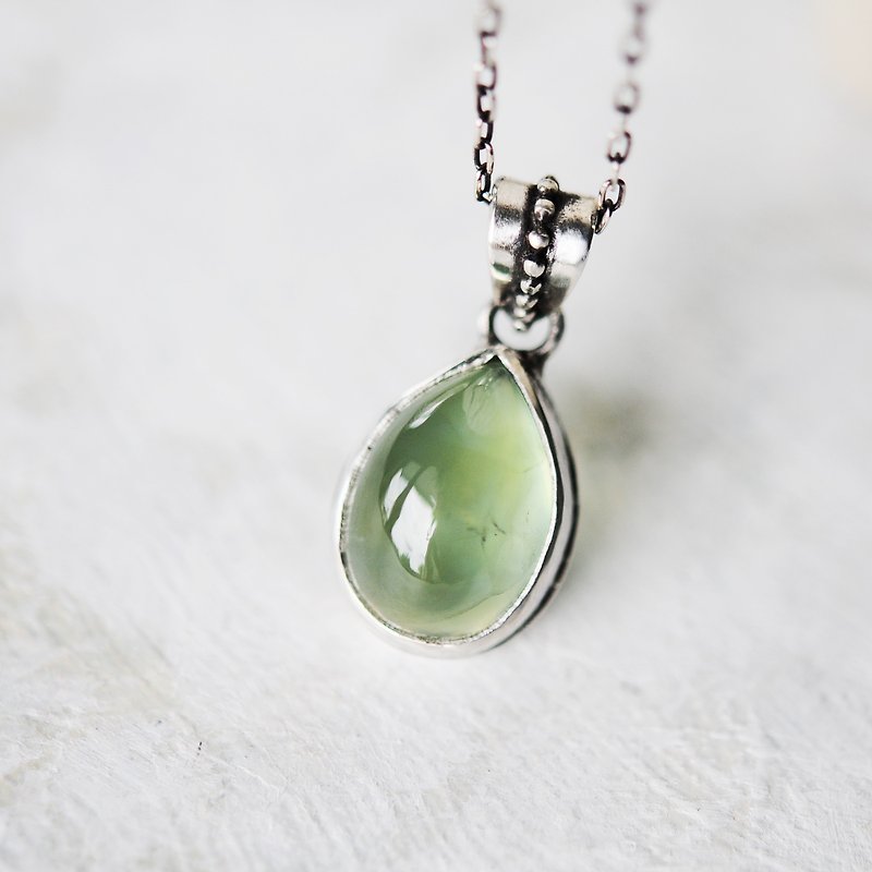 925 Silver large Gemstone prehnite grape Stone necklace - Necklaces - Gemstone Green