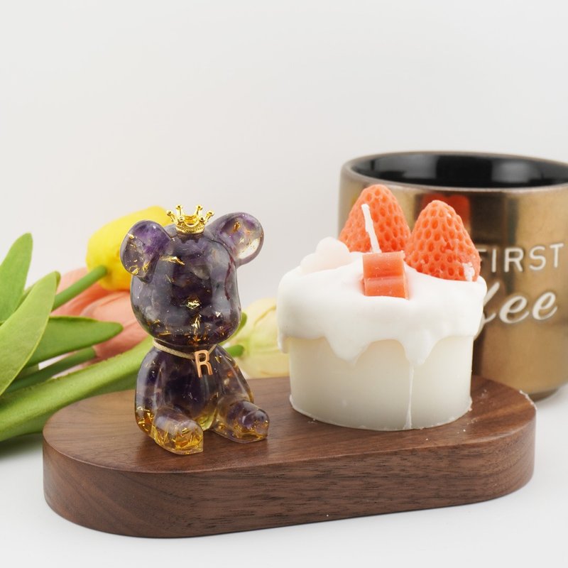 【Hourrae荷萊】 白草莓蛋糕 招財好運晶熊組 客製英語字母 - 擺飾/家飾品 - 水晶 多色
