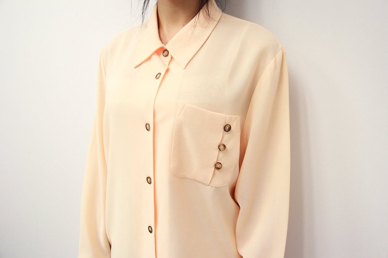 ... {acorn girl :: ancient coat} sprinkle persimmon misty simple long-sleeved shirt - เสื้อเชิ้ตผู้หญิง - เส้นใยสังเคราะห์ สีส้ม