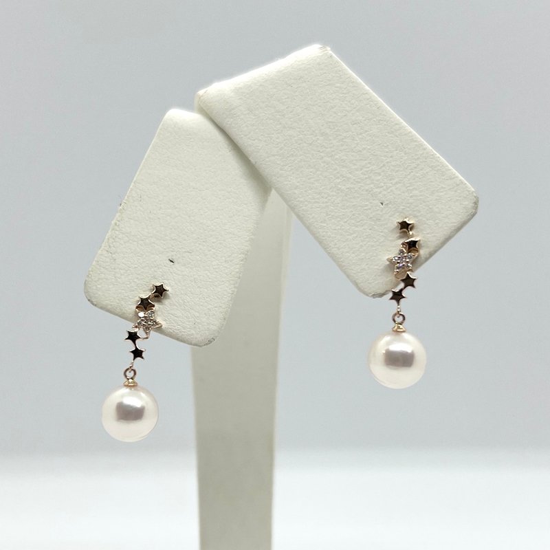 Made to Order K18PG Pearl Earrings 7.5-8mm Star Diamond 0.02/0.02ct - Earrings & Clip-ons - Pearl Gold