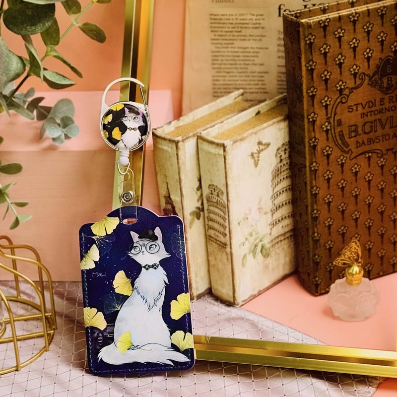 Retractable Card Holder | Identification Card Holder | Leisure Card Holder-Wen Qing Cat - ที่ใส่บัตรคล้องคอ - หนังเทียม สีน้ำเงิน