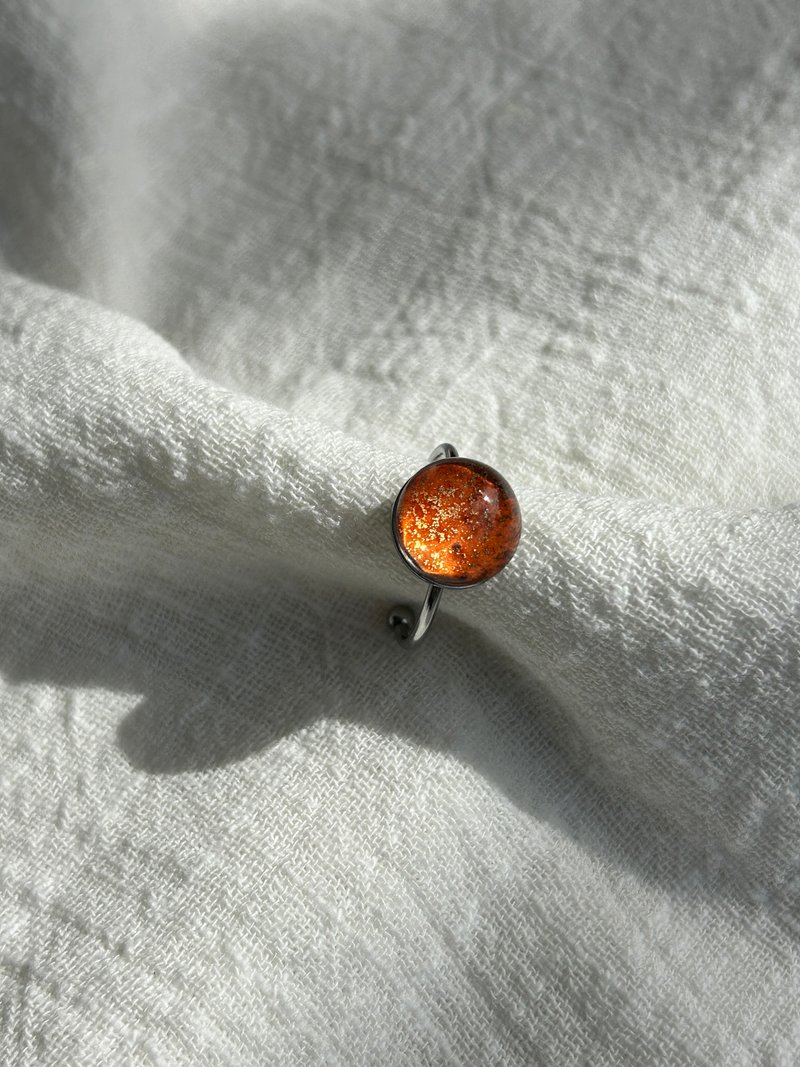 Retro Amber Caramel Handmade Glass Adjustable Open Ring | Unique Designer Piece, - General Rings - Glass Orange