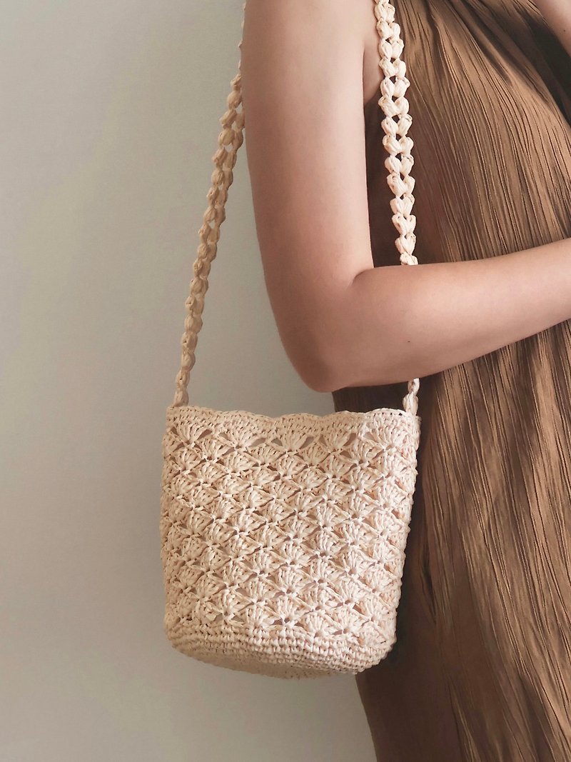 French lace woven bucket bag shoulder bag bahnhof handmade - Drawstring Bags - Cotton & Hemp Khaki