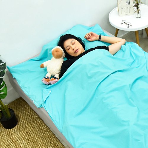 OUTSY 【台灣製造】加大版素色純棉便攜旅行床單/睡袋內套-川流藍