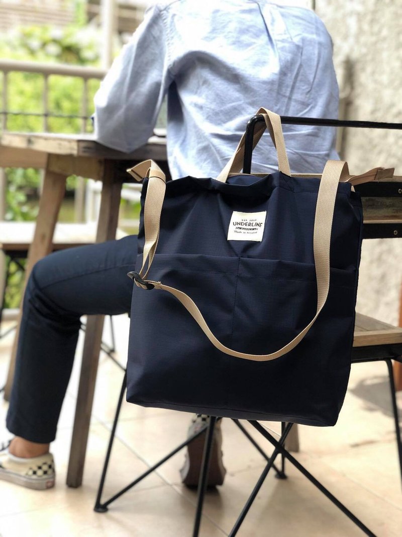 New Navy 2way Messenger Ripstop Nylon Bag / everyday bag / travel - 側背包/斜背包 - 棉．麻 藍色