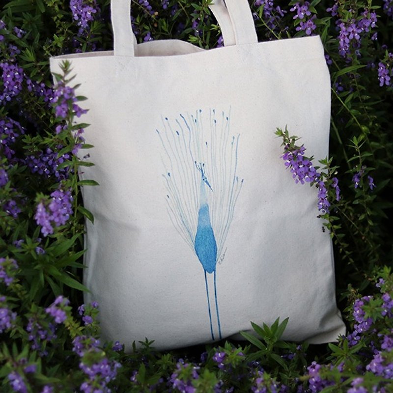 Straight Canvas Bag│Mood Bird│Chien│Water Blue - Messenger Bags & Sling Bags - Cotton & Hemp Blue