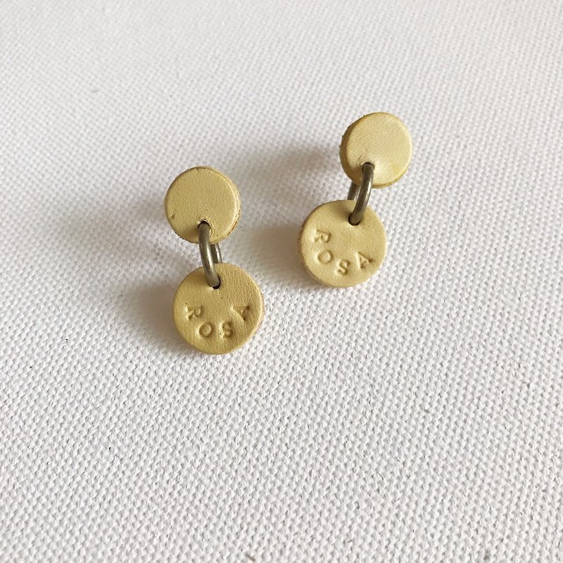 Leather earrings │ ear pin │ small round 1 works │ yellow - Earrings & Clip-ons - Genuine Leather Yellow