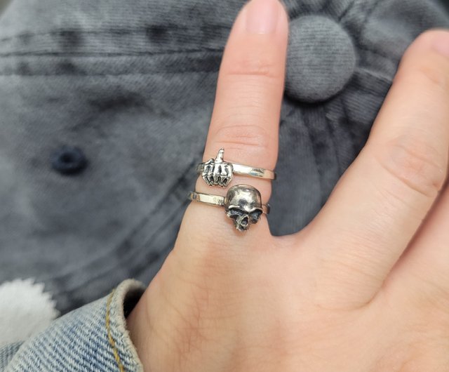 skull silver ring】good luck no.1 - Shop junoartwork General Rings