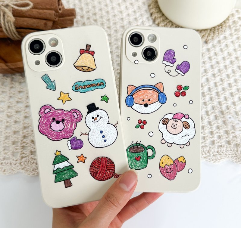 Winter sketch iPhone mobile phone couple silicone case - เคส/ซองมือถือ - ซิลิคอน สีนำ้ตาล