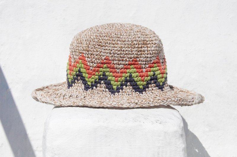 Valentine's Day gift limited handmade knitted cotton hood / weaving hat / fisherman hat / straw hat / straw hat - South America color lightning hollow woven - Hats & Caps - Cotton & Hemp Multicolor