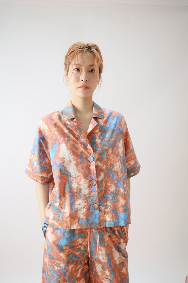 袖口拼接襯衫 - 女襯衫 - 棉．麻 