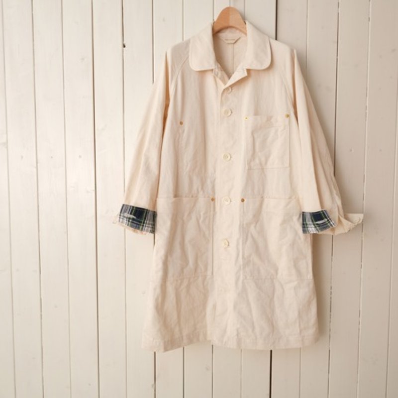 Size L, beige work coat - เสื้อสูท/เสื้อคลุมยาว - ผ้าฝ้าย/ผ้าลินิน 